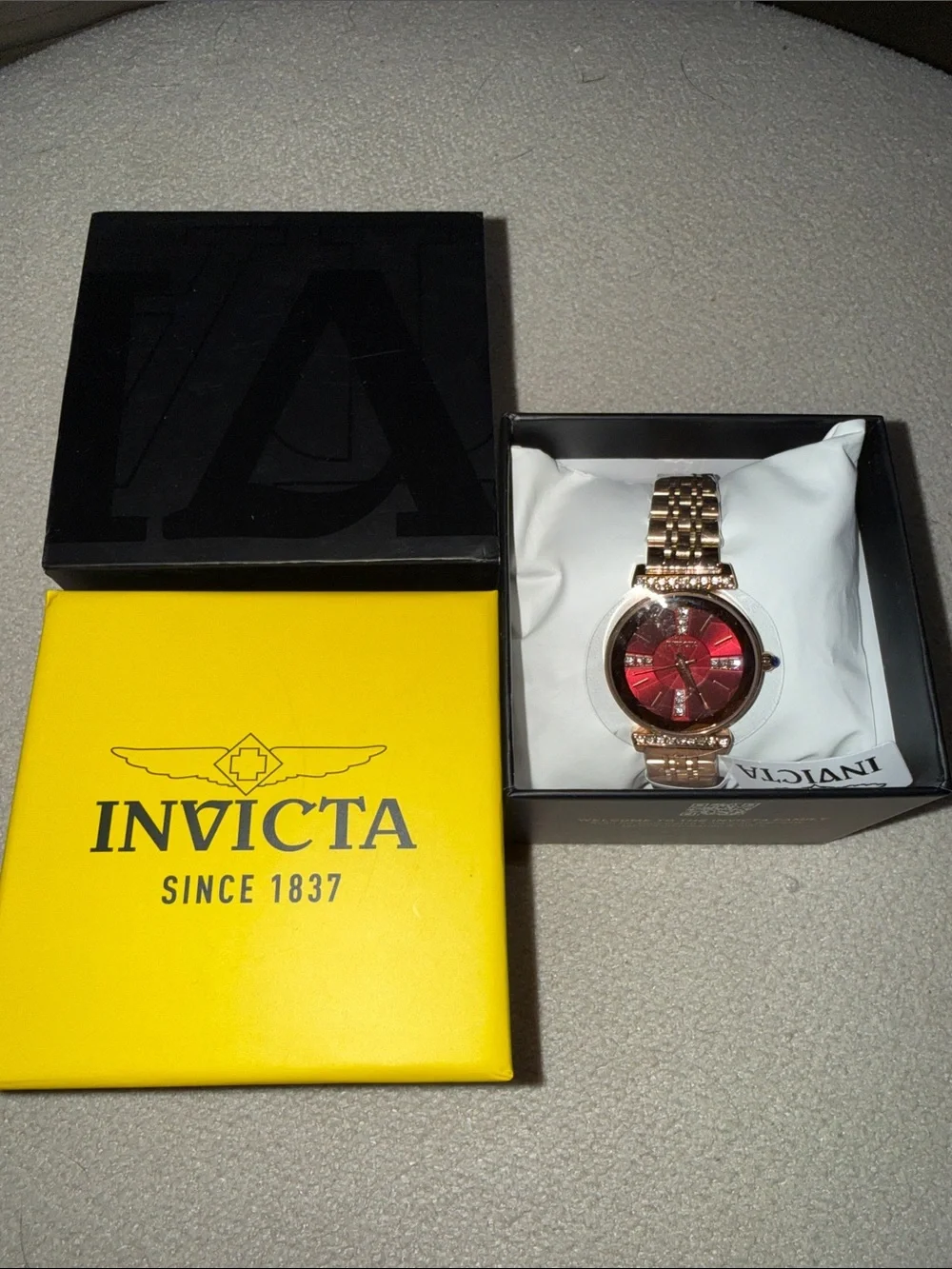 Invicta Rose Gold Pro Diver watch Burgundy face Crystal Accent Women's Watch